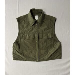 H&M Women's Snap Front Quilted Vest Front Pockets Military Green - Size S